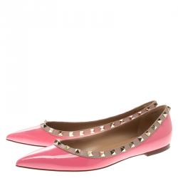 Pre Owned Valentino Pink Patent Leather Rockstud Ballet Flats Size 39.5