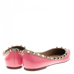 Pre Owned Valentino Pink Patent Leather Rockstud Ballet Flats Size 39.5