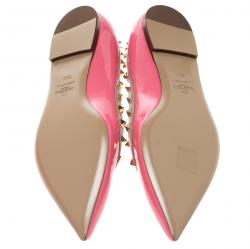 Pre Owned Valentino Pink Patent Leather Rockstud Ballet Flats Size 39.5