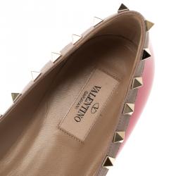 Pre Owned Valentino Pink Patent Leather Rockstud Ballet Flats Size 39.5