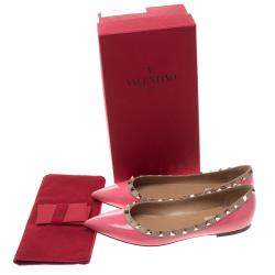Pre Owned Valentino Pink Patent Leather Rockstud Ballet Flats Size 39.5