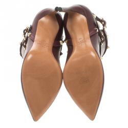 Pre Owned Valentino Burgundy Leather Rockstud Pointed Toe Ankle Boots Size 38