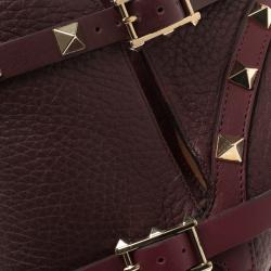 Pre Owned Valentino Burgundy Leather Rockstud Pointed Toe Ankle Boots Size 38