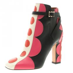 Pre Owned Valentino Multicolor Leather Polka Dot Ankle Boots Size 36.5
