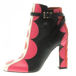 Pre Owned Valentino Multicolor Leather Polka Dot Ankle Boots Size 36.5