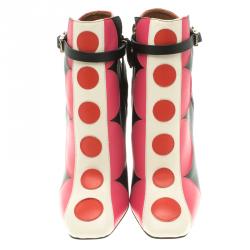 Pre Owned Valentino Multicolor Leather Polka Dot Ankle Boots Size 36.5