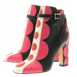 Pre Owned Valentino Multicolor Leather Polka Dot Ankle Boots Size 36.5
