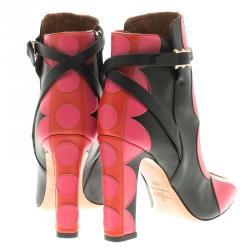 Pre Owned Valentino Multicolor Leather Polka Dot Ankle Boots Size 36.5