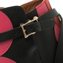 Pre Owned Valentino Multicolor Leather Polka Dot Ankle Boots Size 36.5