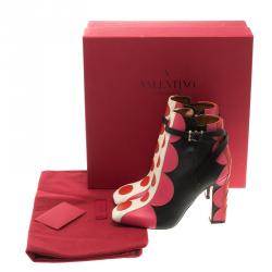 Pre Owned Valentino Multicolor Leather Polka Dot Ankle Boots Size 36.5