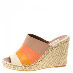 Pre Owned Valentino Multicolour Leather 1975 Stripes Wedge Sandals Size 39