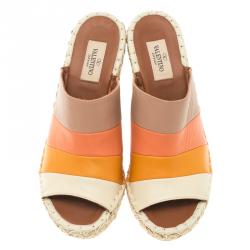 Pre Owned Valentino Multicolour Leather 1975 Stripes Wedge Sandals Size 39