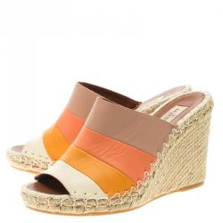 Pre Owned Valentino Multicolour Leather 1975 Stripes Wedge Sandals Size 39