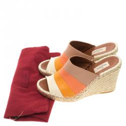 Pre Owned Valentino Multicolour Leather 1975 Stripes Wedge Sandals Size 39