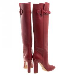 Pre Owned Valentino Red Leather Braided Applique Knee Boots Size 37