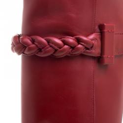 Pre Owned Valentino Red Leather Braided Applique Knee Boots Size 37