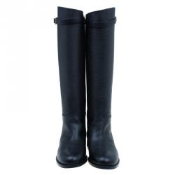 Valentino Black Leather Rockstud Buckle Riding Knee Boots Size 39.5 