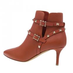 Pre Owned بوت كاحل فالنتينو روكستد جلد برتقالي مقاس 39