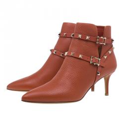 Pre Owned بوت كاحل فالنتينو روكستد جلد برتقالي مقاس 39