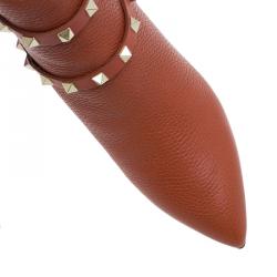 Pre Owned بوت كاحل فالنتينو روكستد جلد برتقالي مقاس 39