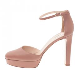 Pre Owned Valentino Brown Leather Ankle Strap Platform Pumps Size 39