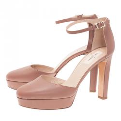 Pre Owned Valentino Brown Leather Ankle Strap Platform Pumps Size 39