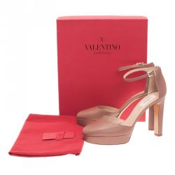 Pre Owned Valentino Brown Leather Ankle Strap Platform Pumps Size 39