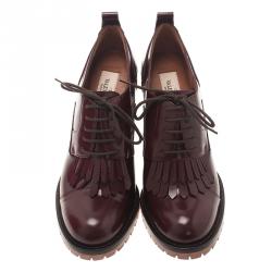 مملوكة مسبقًا حذاء بوت فالنتينو ديربي أوكسفورد  بشراشيب جلد عنابي مقاس 38.5