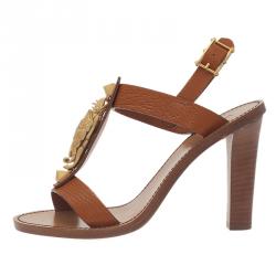 Pre Owned Valentino Brown Leather Gryphon T Strap Sandals Size 37