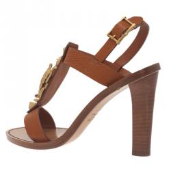 Pre Owned Valentino Brown Leather Gryphon T Strap Sandals Size 37