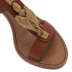 Pre Owned Valentino Brown Leather Gryphon T Strap Sandals Size 37