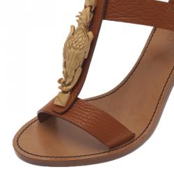 Pre Owned Valentino Brown Leather Gryphon T Strap Sandals Size 37
