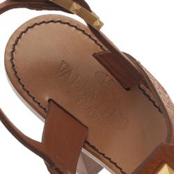 Pre Owned Valentino Brown Leather Gryphon T Strap Sandals Size 37