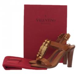 Pre Owned Valentino Brown Leather Gryphon T Strap Sandals Size 37