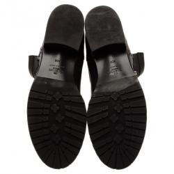 Pre Owned Valentino Black Leather Rockstud Biker Boots Size 40.5