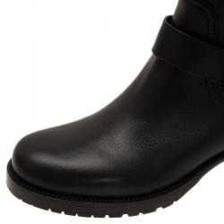 Pre Owned Valentino Black Leather Rockstud Biker Boots Size 40.5