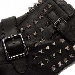 Pre Owned Valentino Black Leather Rockstud Biker Boots Size 40.5