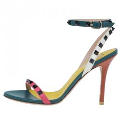 مملوكة مسبقًا صندل فالنتينو روكستاد جلد ثلاثي اللون بحزام للكاحل مقاس 38