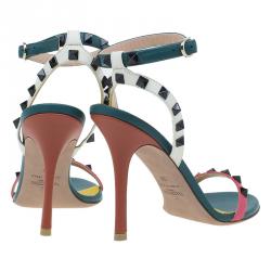 مملوكة مسبقًا صندل فالنتينو روكستاد جلد ثلاثي اللون بحزام للكاحل مقاس 38