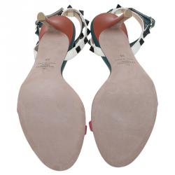 مملوكة مسبقًا صندل فالنتينو روكستاد جلد ثلاثي اللون بحزام للكاحل مقاس 38