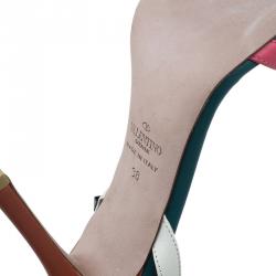 مملوكة مسبقًا صندل فالنتينو روكستاد جلد ثلاثي اللون بحزام للكاحل مقاس 38