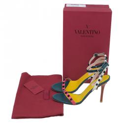 مملوكة مسبقًا صندل فالنتينو روكستاد جلد ثلاثي اللون بحزام للكاحل مقاس 38