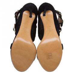 Pre Owned Valentino Black Suede Buckle Detail Ankle Wrap Sandals Size 38.5 