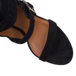 Pre Owned Valentino Black Suede Buckle Detail Ankle Wrap Sandals Size 38.5 