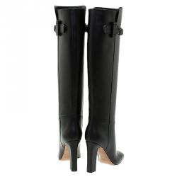 Pre Owned Valentino Black Leather Braided Strap Over the Knee Boots Size 37