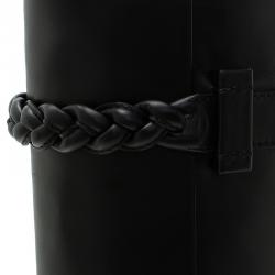 Pre Owned Valentino Black Leather Braided Strap Over the Knee Boots Size 37