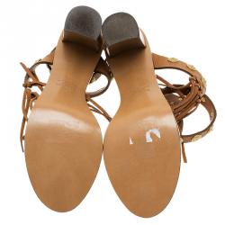 Pre Owned Valentino Brown Leather Fringed Coin Detail Sandals Size 41