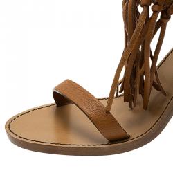 Pre Owned Valentino Brown Leather Fringed Coin Detail Sandals Size 41
