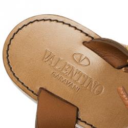 Pre Owned Valentino Brown Leather Fringed Coin Detail Sandals Size 41