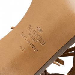 Pre Owned Valentino Brown Leather Fringed Coin Detail Sandals Size 41